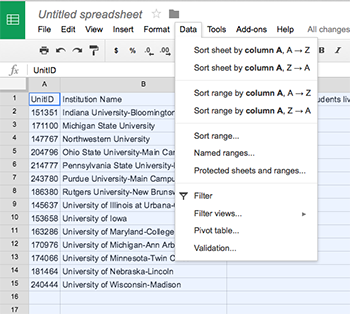 Sort screenshot 1 in Google Spreadsheets