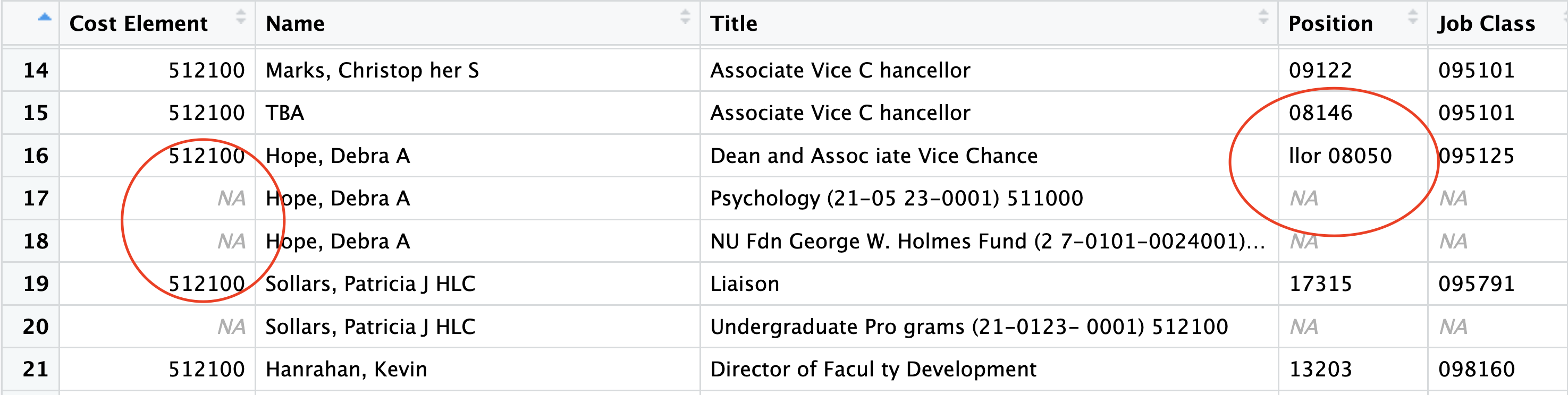 A table of university employees as part of the output from Google's Antigravity.